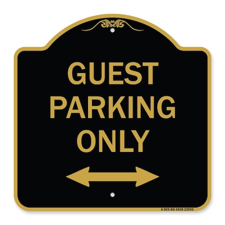 Signmission Guest Parking W/ Bidirectional Arrow, Black & Gold Aluminum Sign, 18" x 18", BG-1818-23930 A-DES-BG-1818-23930